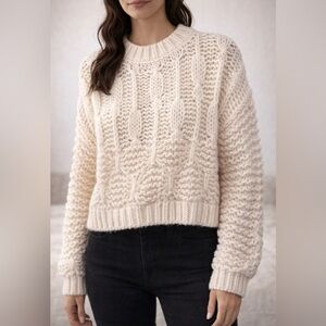 Zara Cream Cable Knit Turtleneck Sweater